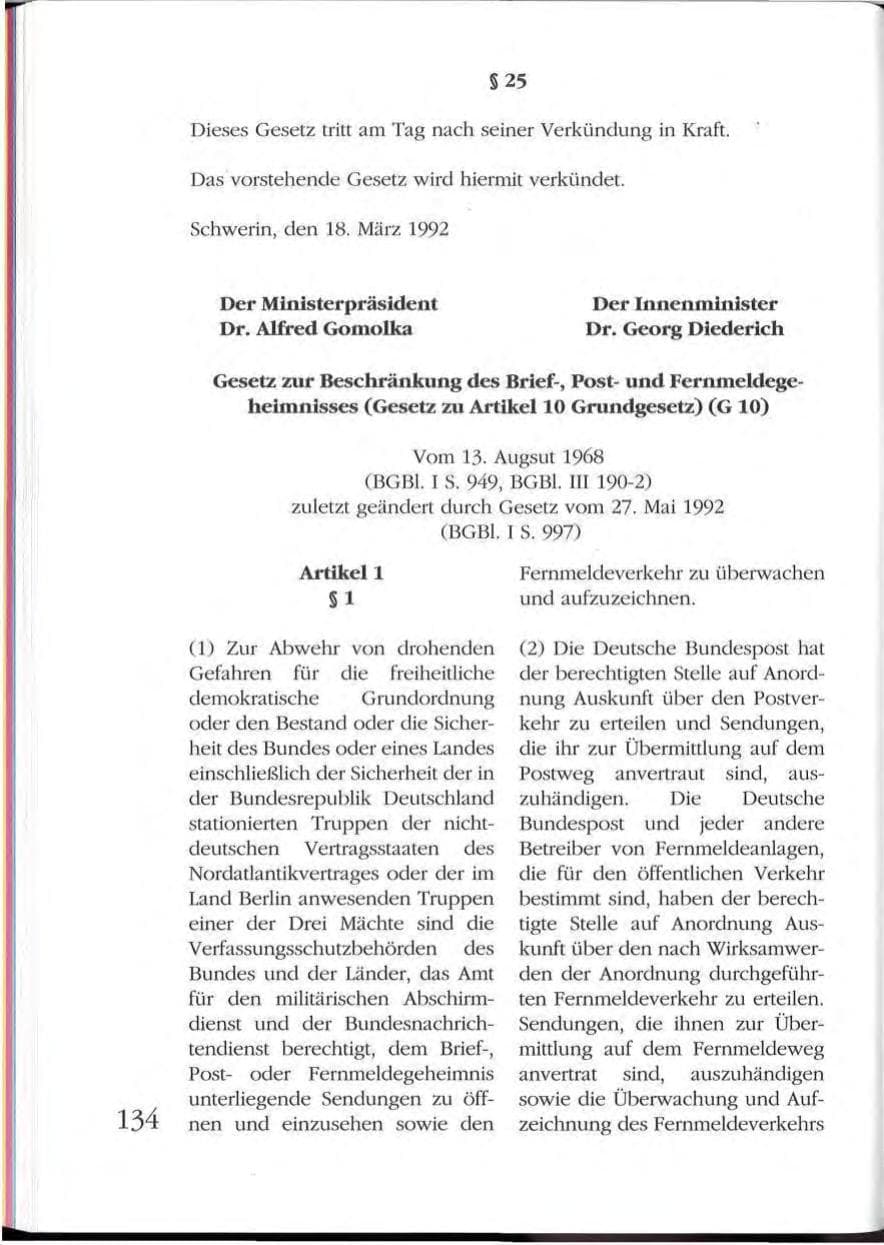 Seite 134 des Verfassungsschutzbericht 1992 Mecklenburg-Vorpommern