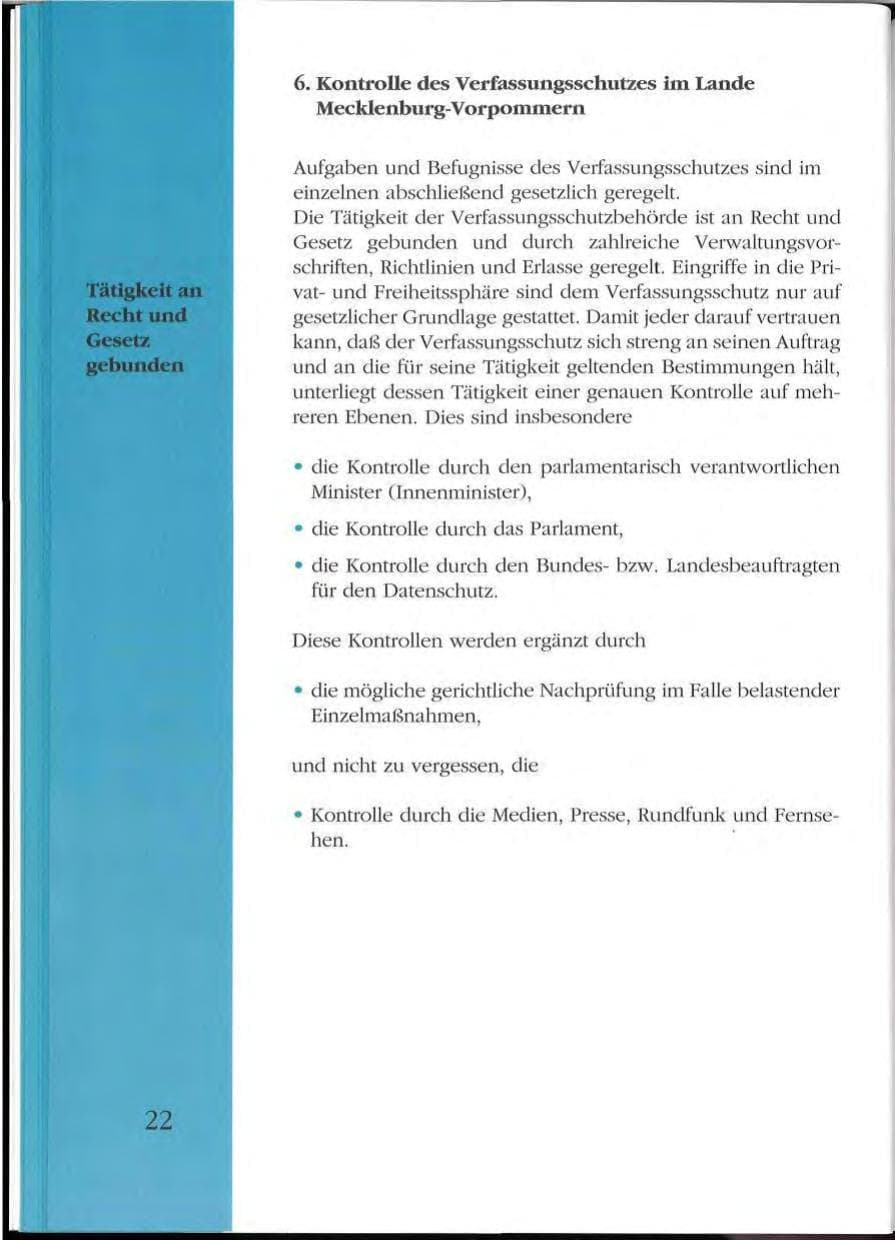 Seite 22 des Verfassungsschutzbericht 1992 Mecklenburg-Vorpommern