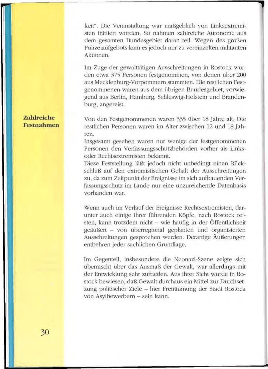 Seite 30 des Verfassungsschutzbericht 1992 Mecklenburg-Vorpommern