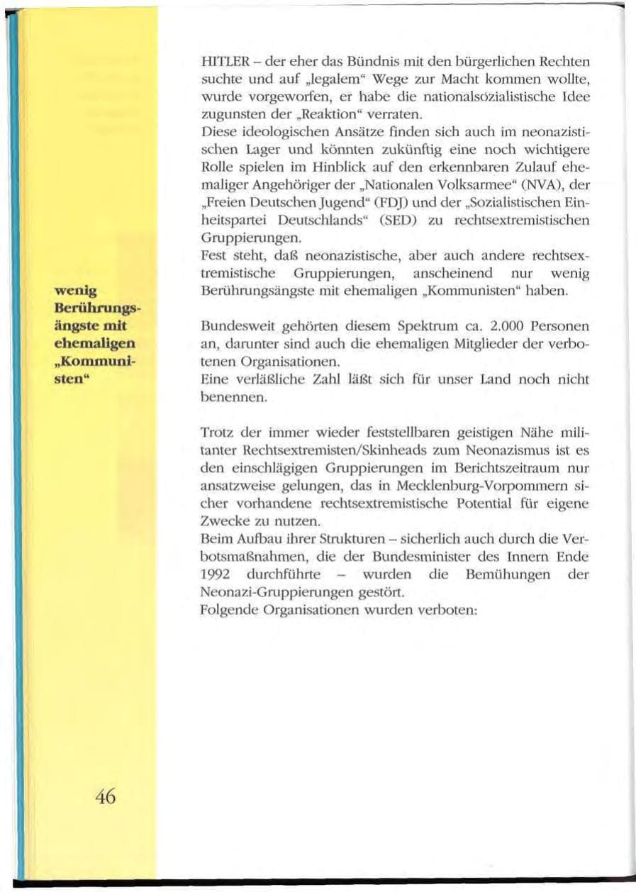 Seite 46 des Verfassungsschutzbericht 1992 Mecklenburg-Vorpommern