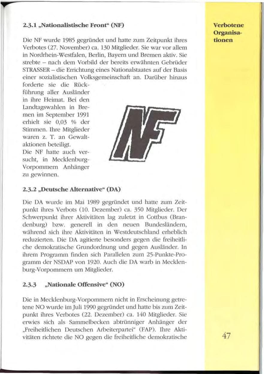 Seite 47 des Verfassungsschutzbericht 1992 Mecklenburg-Vorpommern