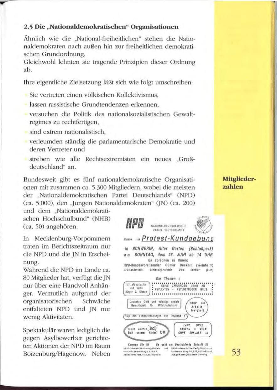 Seite 53 des Verfassungsschutzbericht 1992 Mecklenburg-Vorpommern