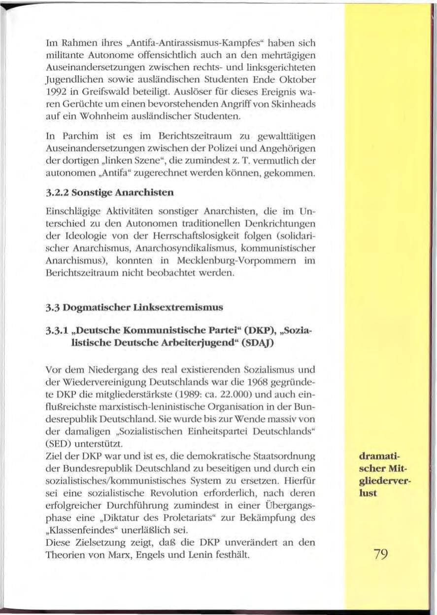 Seite 79 des Verfassungsschutzbericht 1992 Mecklenburg-Vorpommern