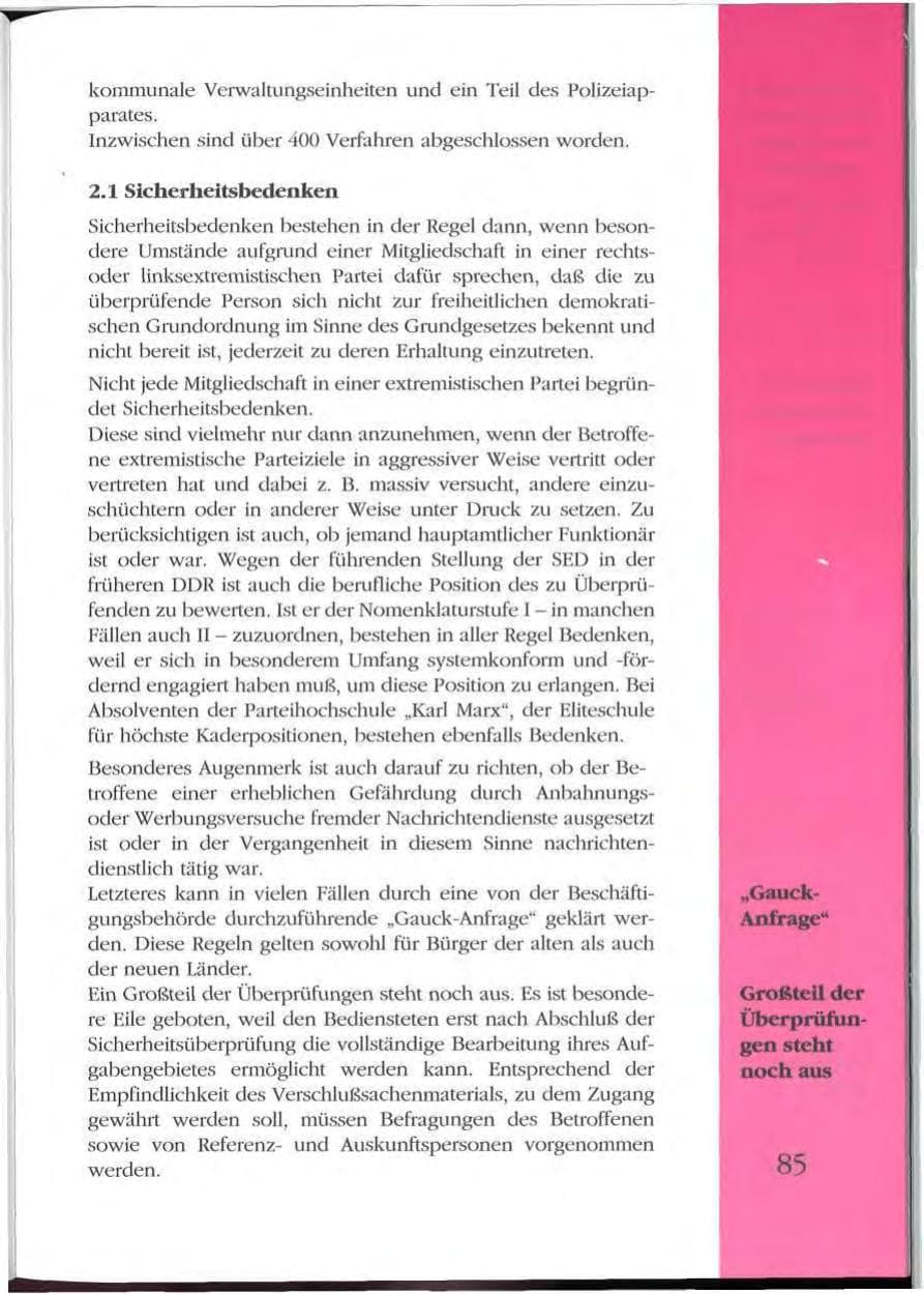 Seite 85 des Verfassungsschutzbericht 1992 Mecklenburg-Vorpommern