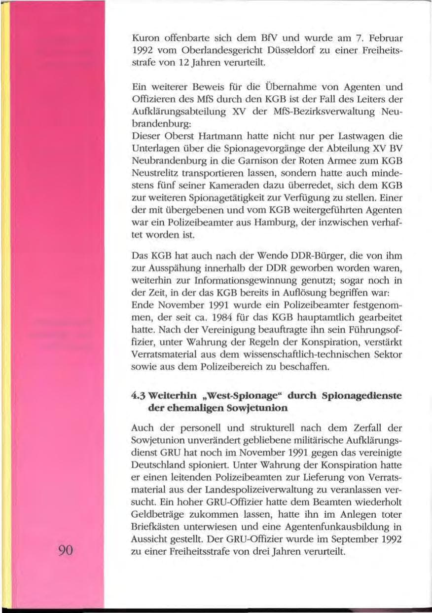 Seite 90 des Verfassungsschutzbericht 1992 Mecklenburg-Vorpommern