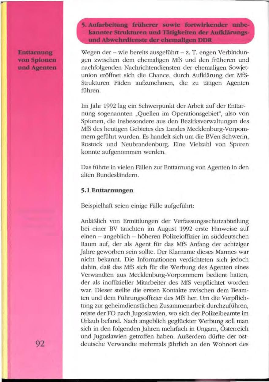 Seite 92 des Verfassungsschutzbericht 1992 Mecklenburg-Vorpommern