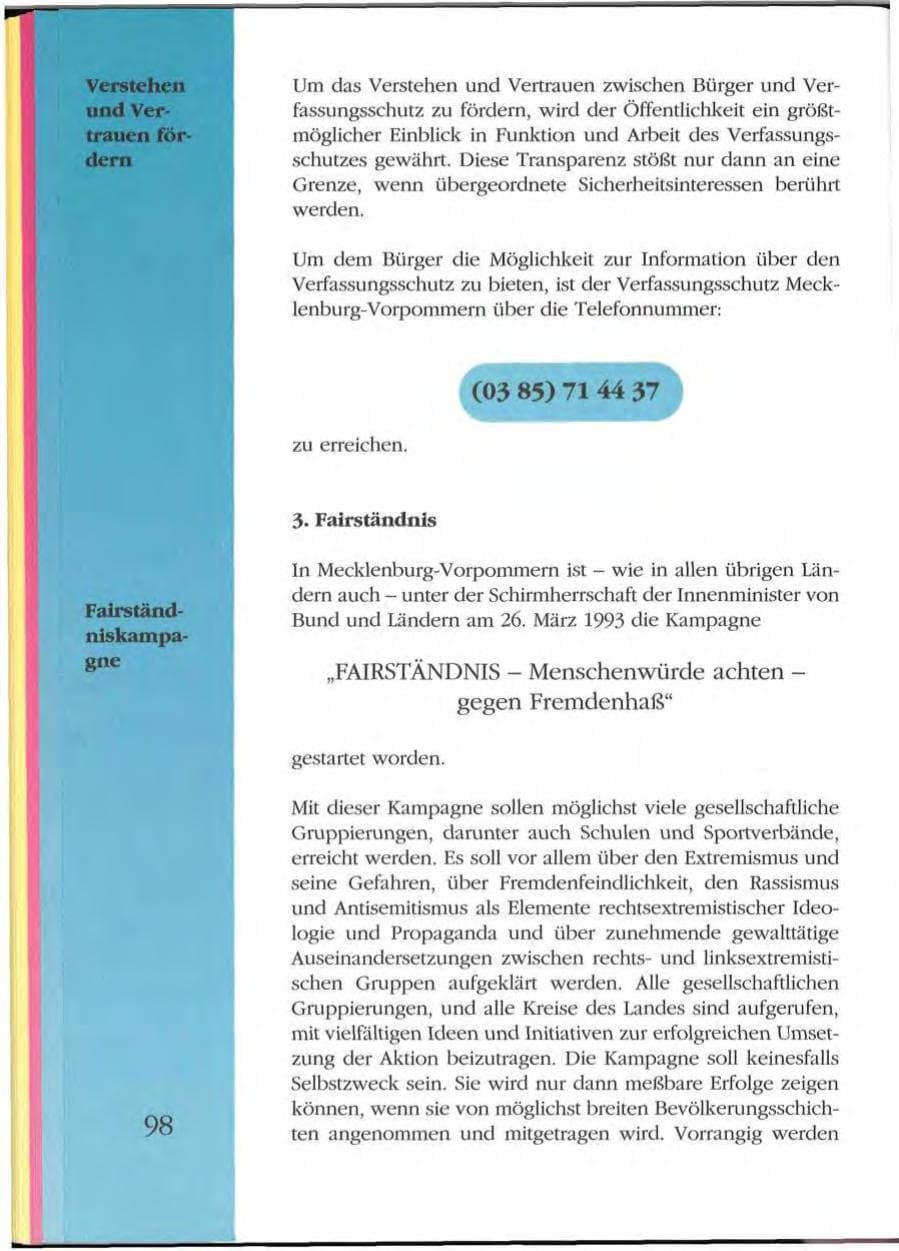Seite 98 des Verfassungsschutzbericht 1992 Mecklenburg-Vorpommern