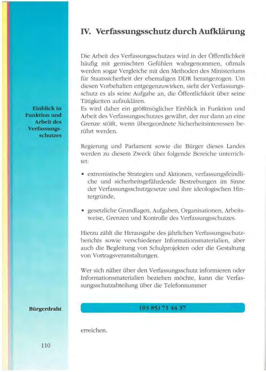 Seite 110 des Verfassungsschutzbericht 1993 Mecklenburg-Vorpommern