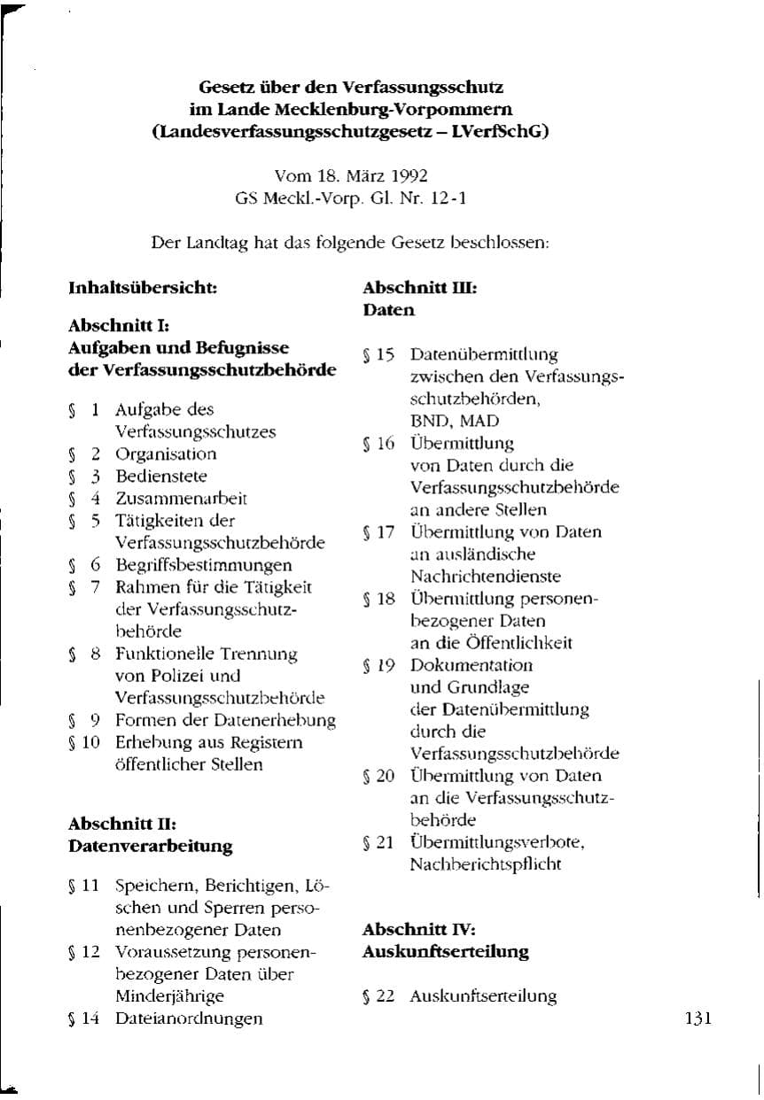 Seite 131 des Verfassungsschutzbericht 1993 Mecklenburg-Vorpommern