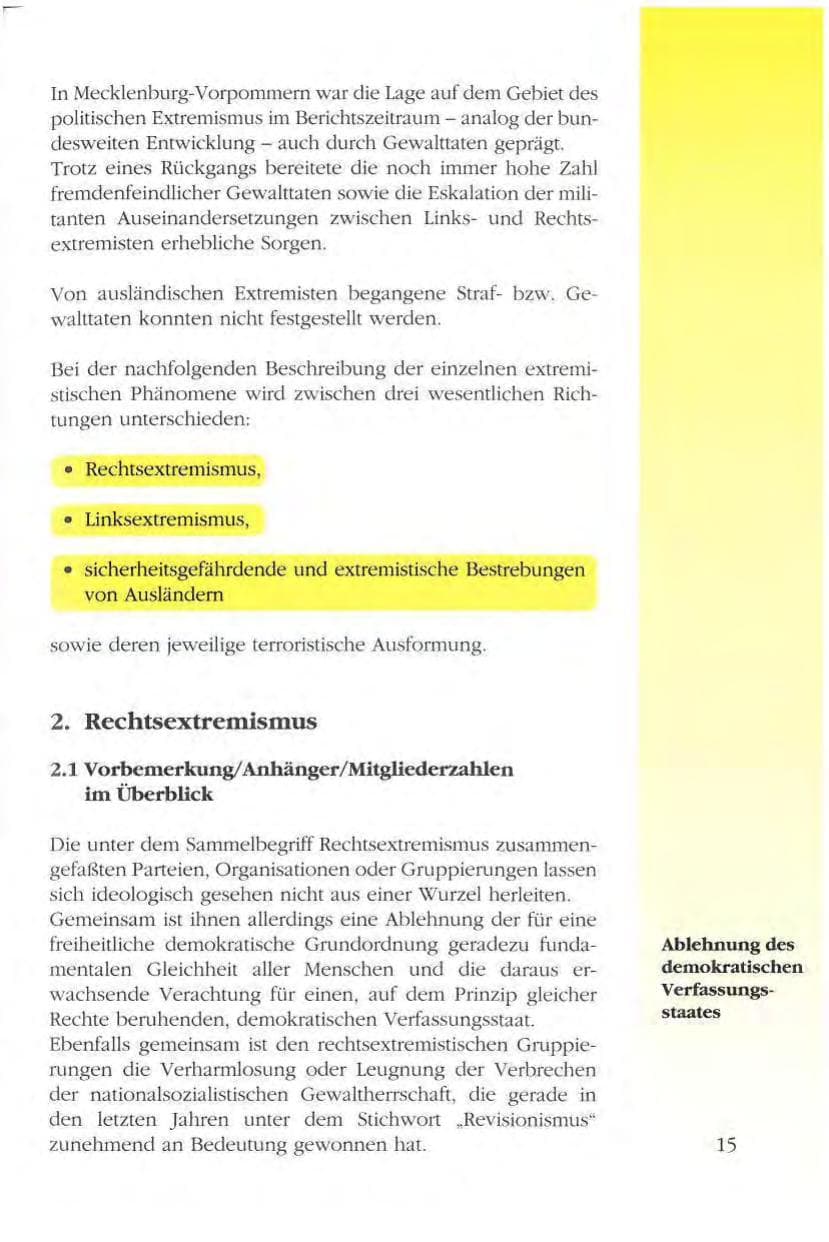 Seite 15 des Verfassungsschutzbericht 1993 Mecklenburg-Vorpommern