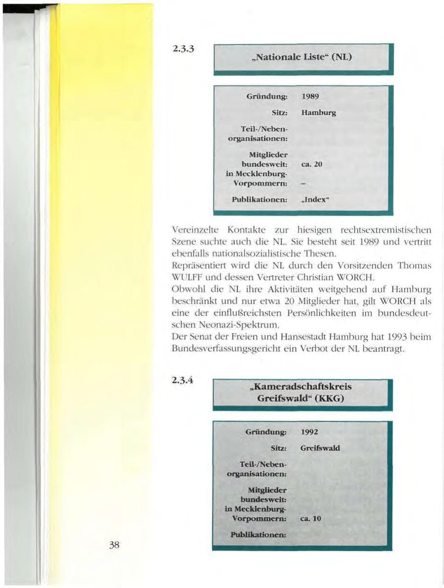 Seite 38 des Verfassungsschutzbericht 1993 Mecklenburg-Vorpommern