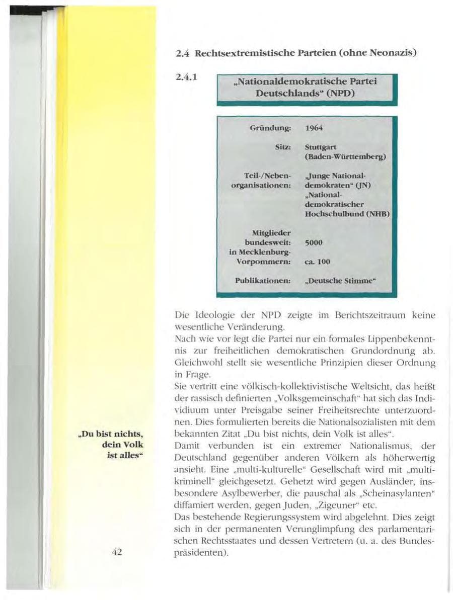 Seite 42 des Verfassungsschutzbericht 1993 Mecklenburg-Vorpommern