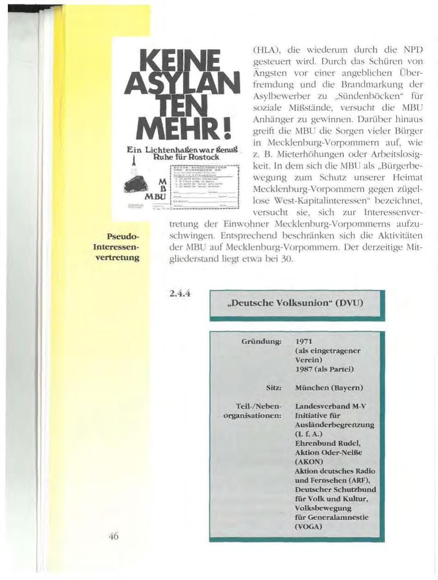 Seite 46 des Verfassungsschutzbericht 1993 Mecklenburg-Vorpommern
