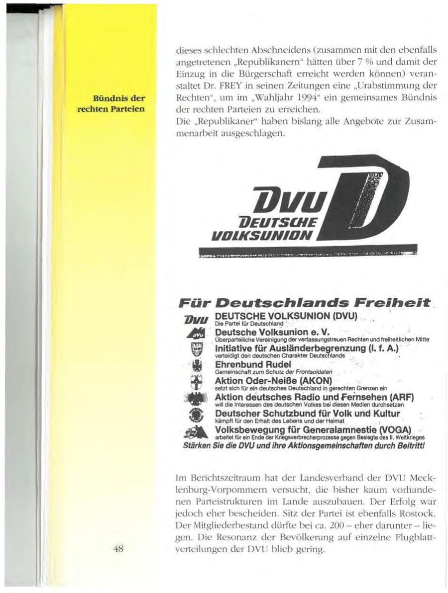 Seite 48 des Verfassungsschutzbericht 1993 Mecklenburg-Vorpommern