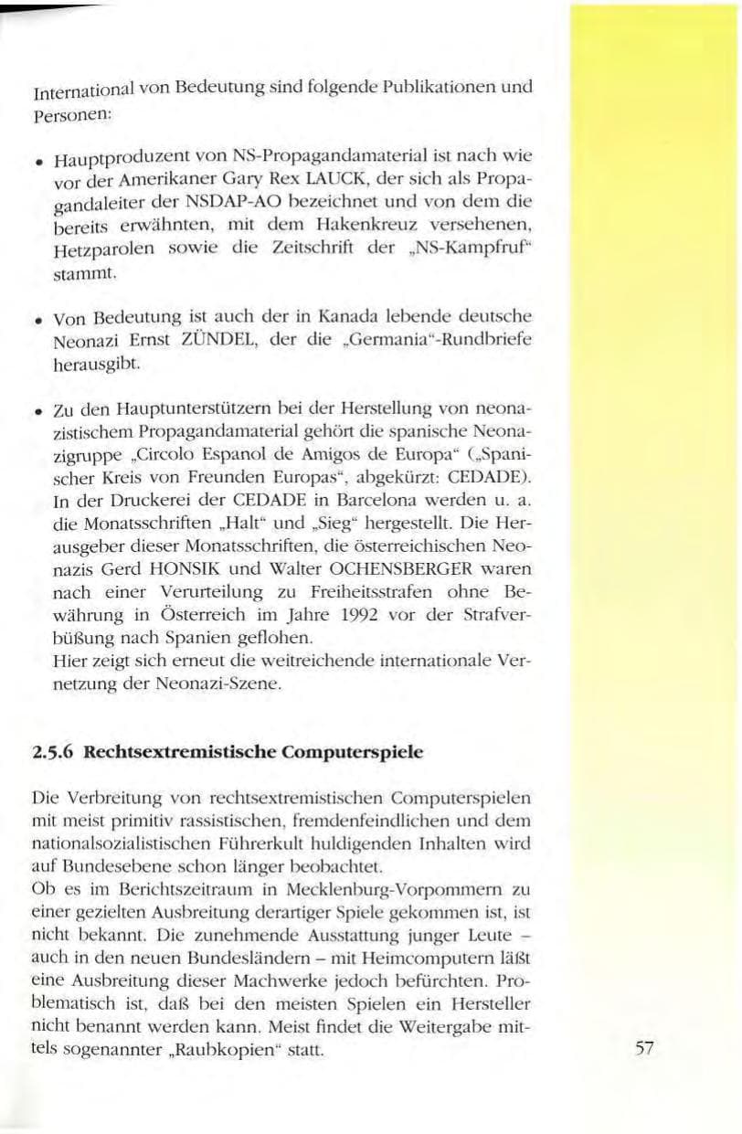 Seite 57 des Verfassungsschutzbericht 1993 Mecklenburg-Vorpommern