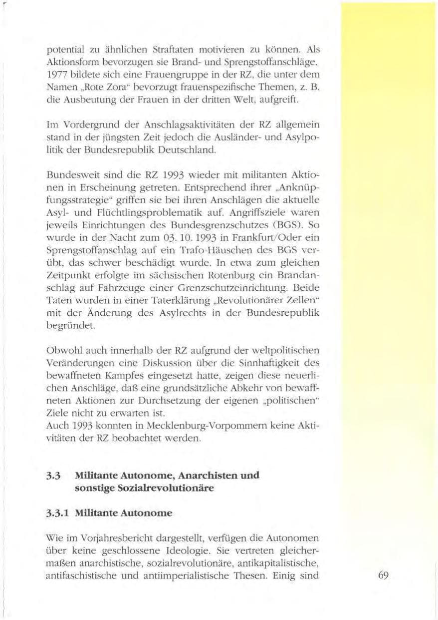 Seite 69 des Verfassungsschutzbericht 1993 Mecklenburg-Vorpommern