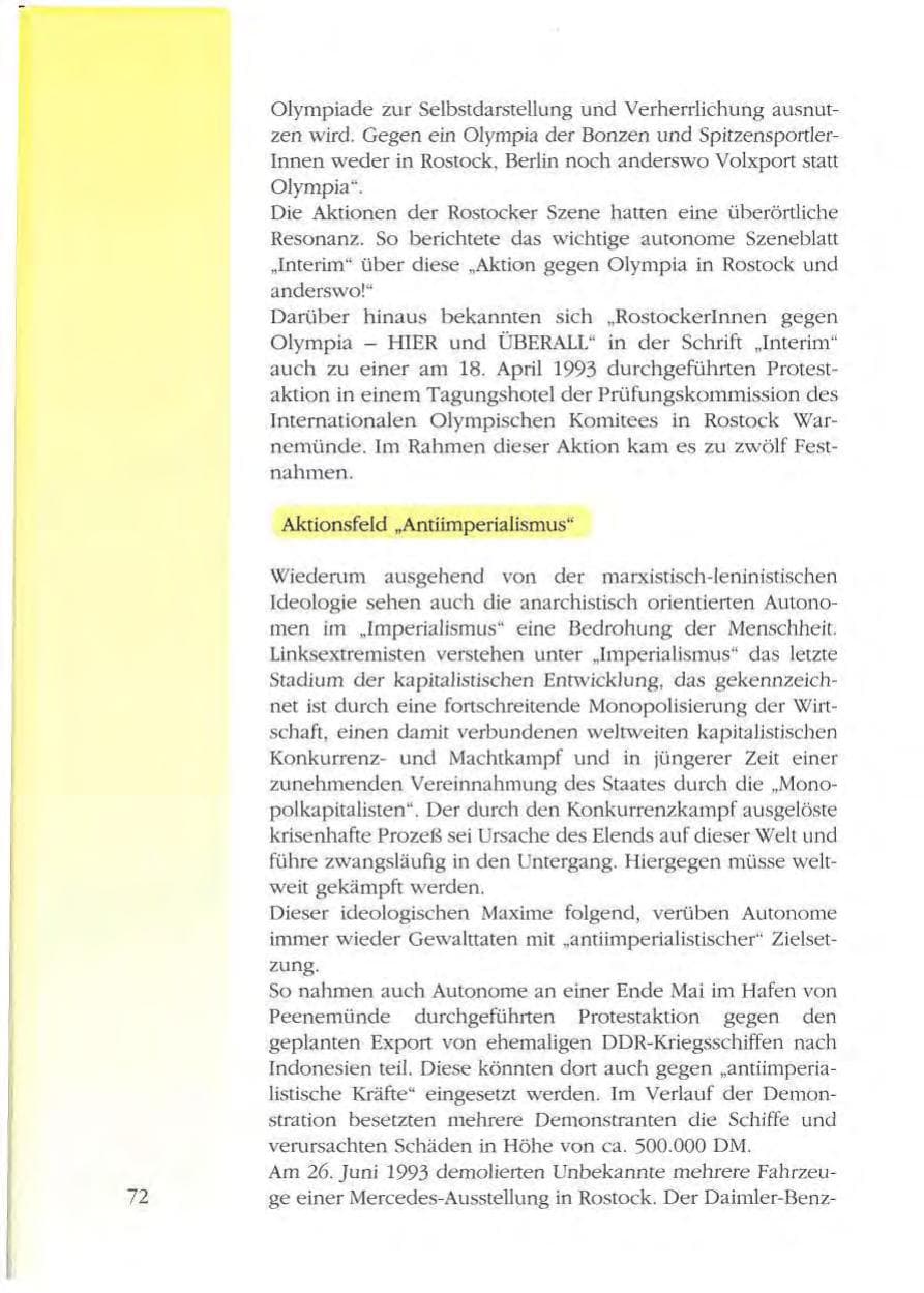 Seite 72 des Verfassungsschutzbericht 1993 Mecklenburg-Vorpommern