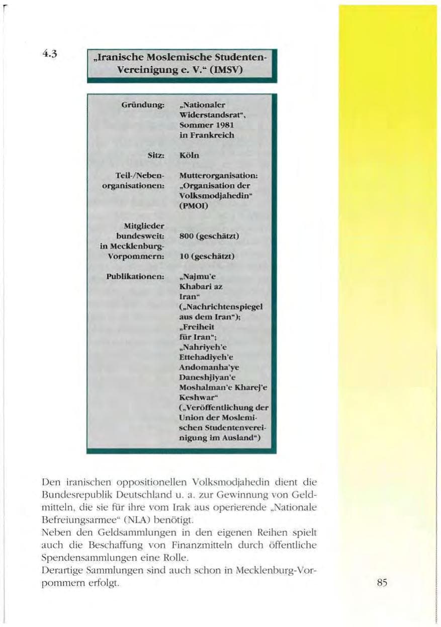 Seite 85 des Verfassungsschutzbericht 1993 Mecklenburg-Vorpommern