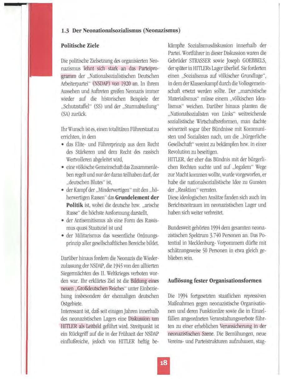 Seite 21 des Verfassungsschutzbericht 1994 Mecklenburg-Vorpommern
