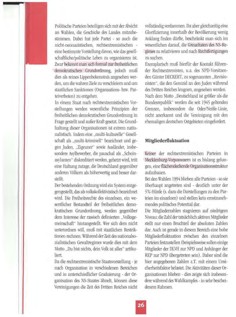 Seite 29 des Verfassungsschutzbericht 1994 Mecklenburg-Vorpommern