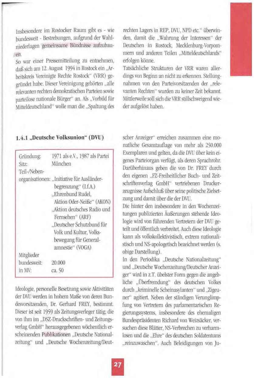 Seite 30 des Verfassungsschutzbericht 1994 Mecklenburg-Vorpommern