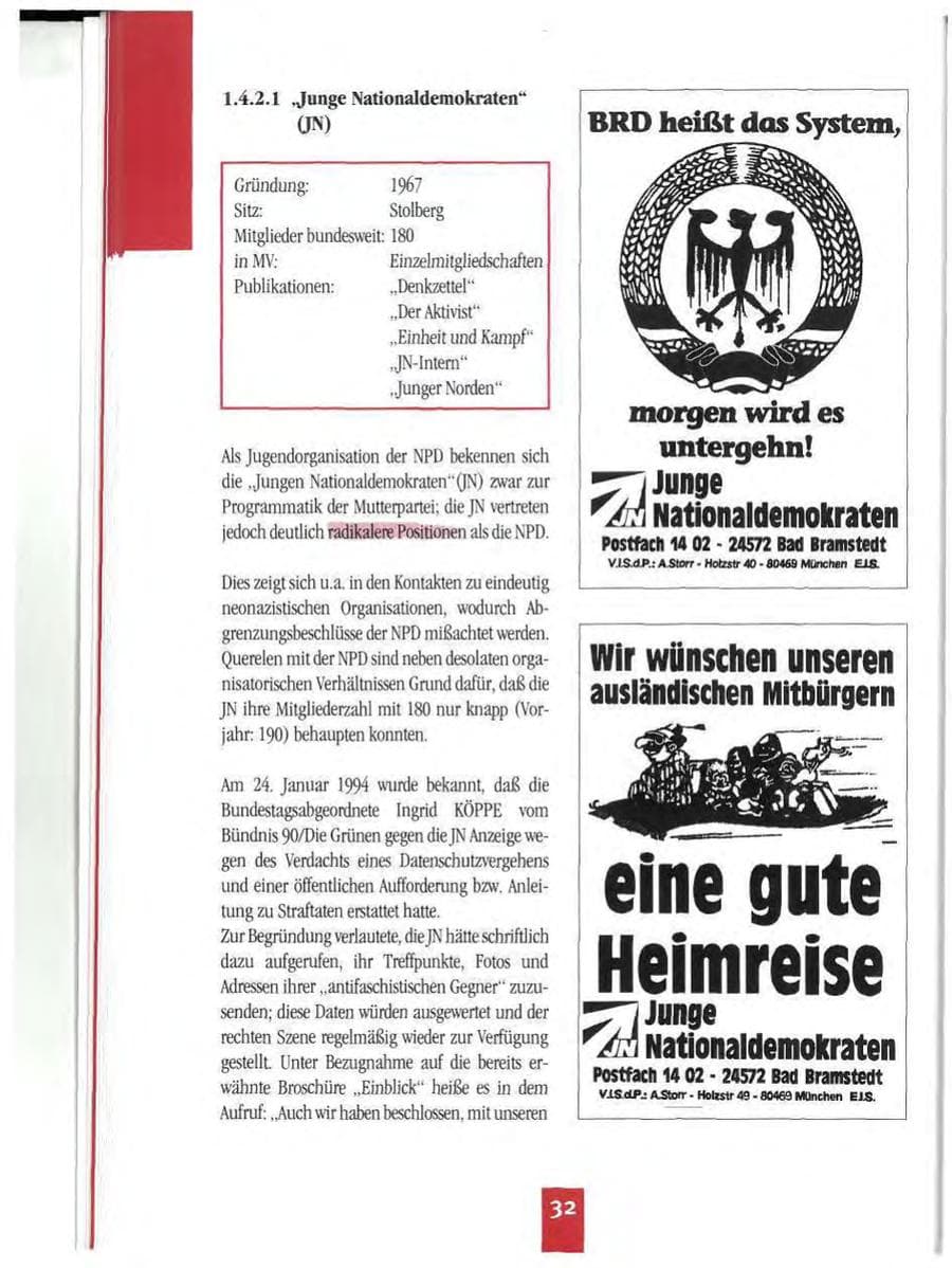 Seite 35 des Verfassungsschutzbericht 1994 Mecklenburg-Vorpommern