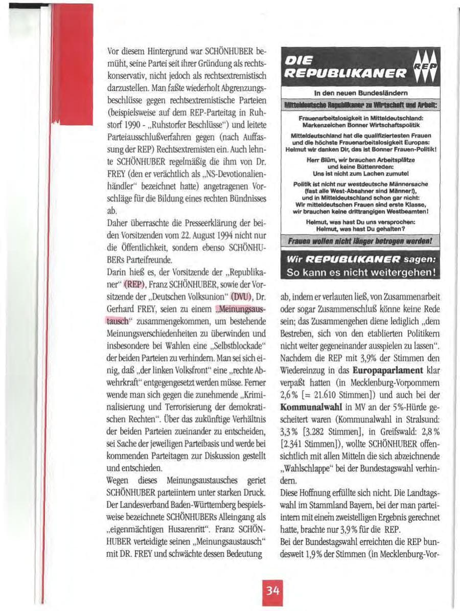 Seite 37 des Verfassungsschutzbericht 1994 Mecklenburg-Vorpommern