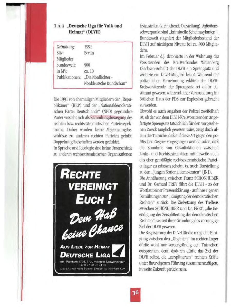 Seite 39 des Verfassungsschutzbericht 1994 Mecklenburg-Vorpommern