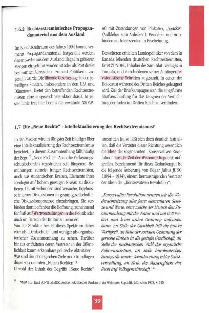 Seite 42 des Verfassungsschutzbericht 1994 Mecklenburg-Vorpommern