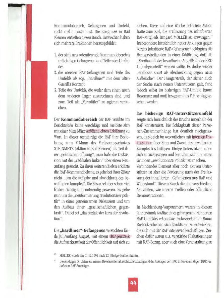 Seite 47 des Verfassungsschutzbericht 1994 Mecklenburg-Vorpommern