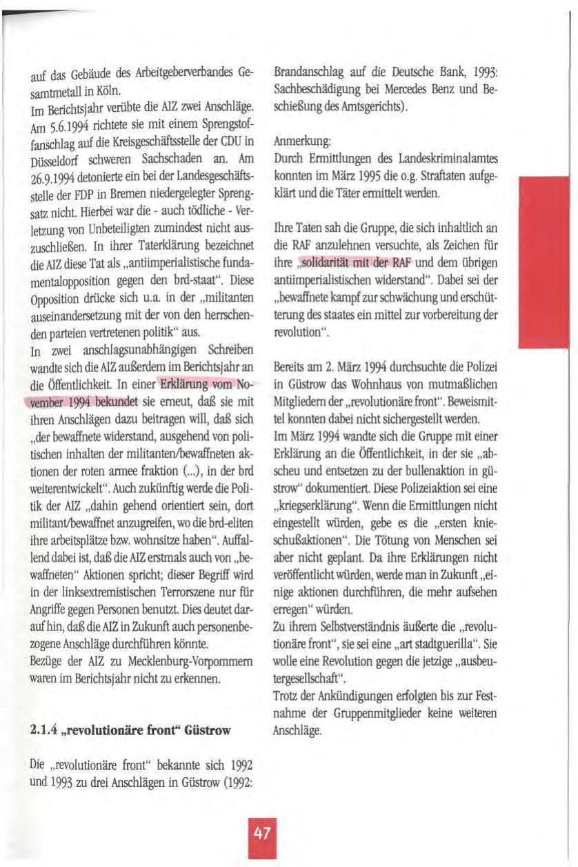 Seite 50 des Verfassungsschutzbericht 1994 Mecklenburg-Vorpommern