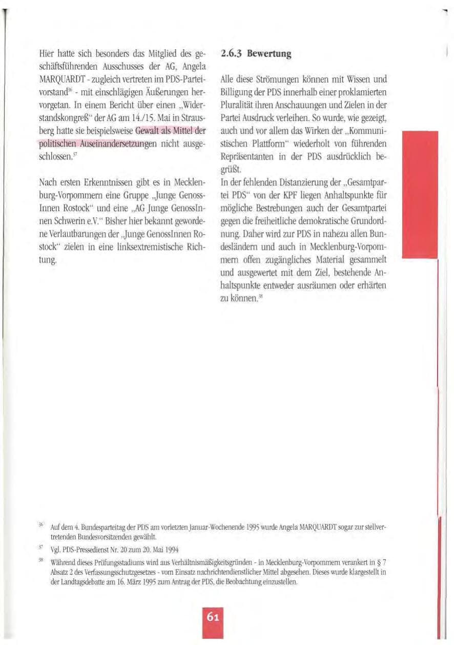 Seite 64 des Verfassungsschutzbericht 1994 Mecklenburg-Vorpommern