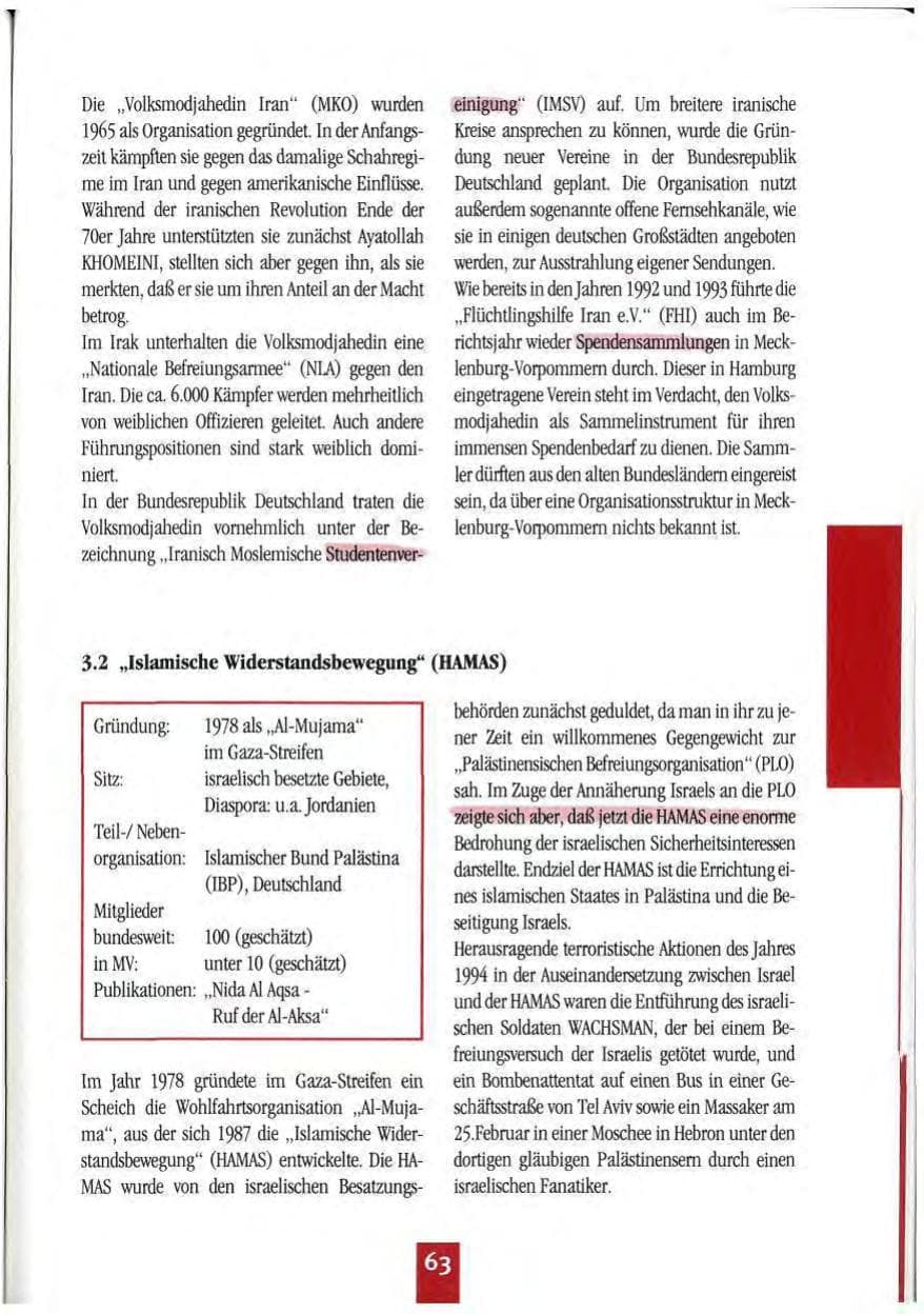 Seite 66 des Verfassungsschutzbericht 1994 Mecklenburg-Vorpommern