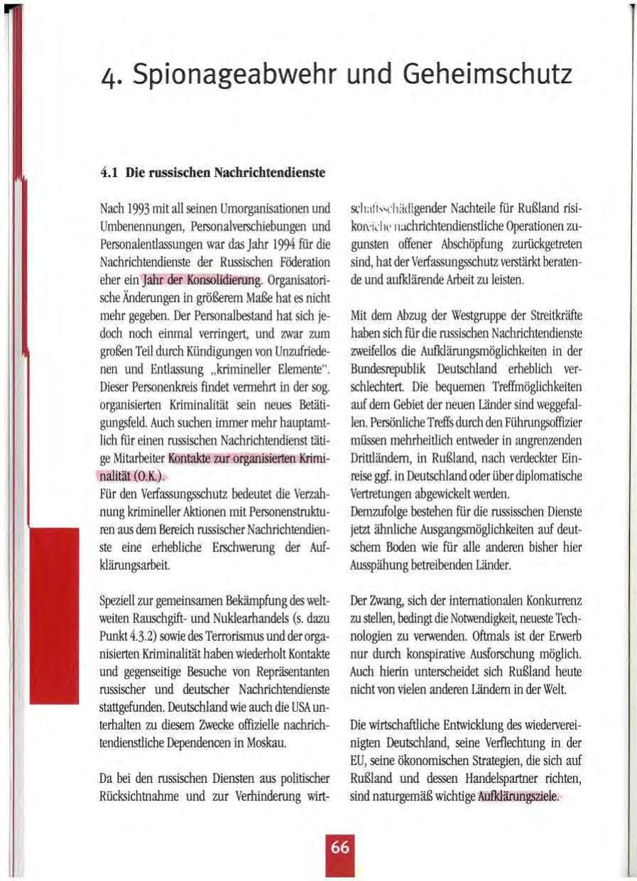 Seite 69 des Verfassungsschutzbericht 1994 Mecklenburg-Vorpommern