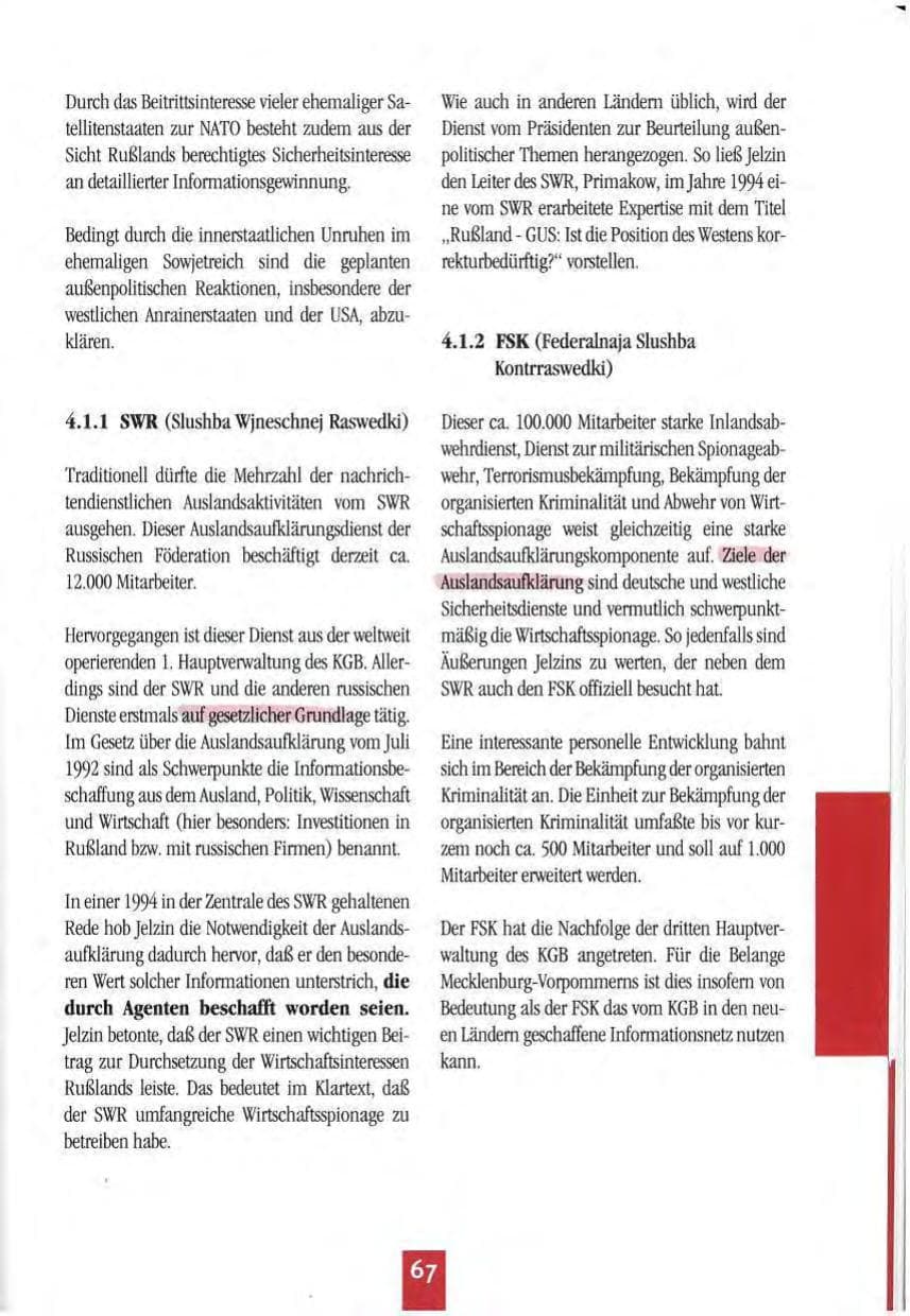 Seite 70 des Verfassungsschutzbericht 1994 Mecklenburg-Vorpommern