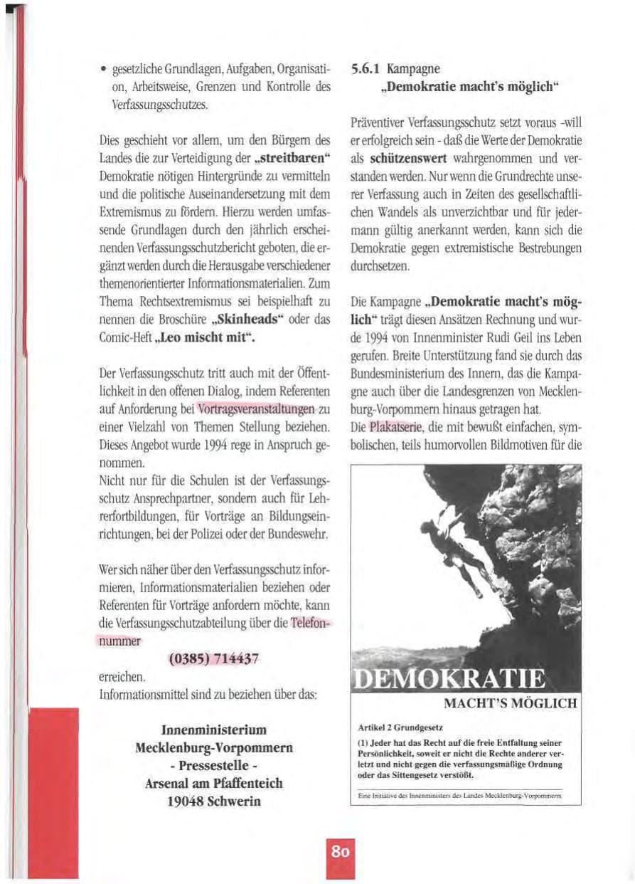 Seite 83 des Verfassungsschutzbericht 1994 Mecklenburg-Vorpommern