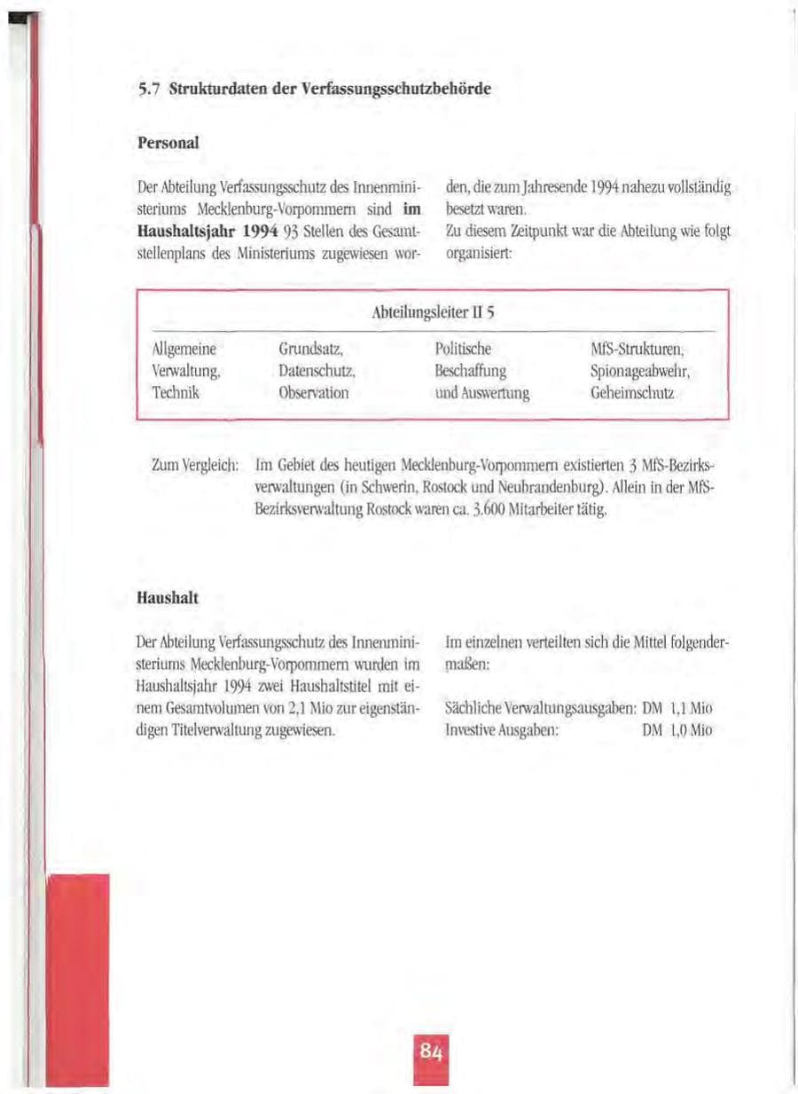 Seite 87 des Verfassungsschutzbericht 1994 Mecklenburg-Vorpommern