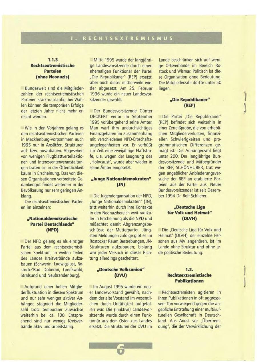Seite 6 des Verfassungsschutzbericht 1995 Mecklenburg-Vorpommern