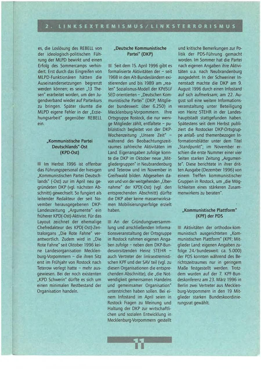 Seite 11 des Verfassungsschutzbericht 1996 Mecklenburg-Vorpommern