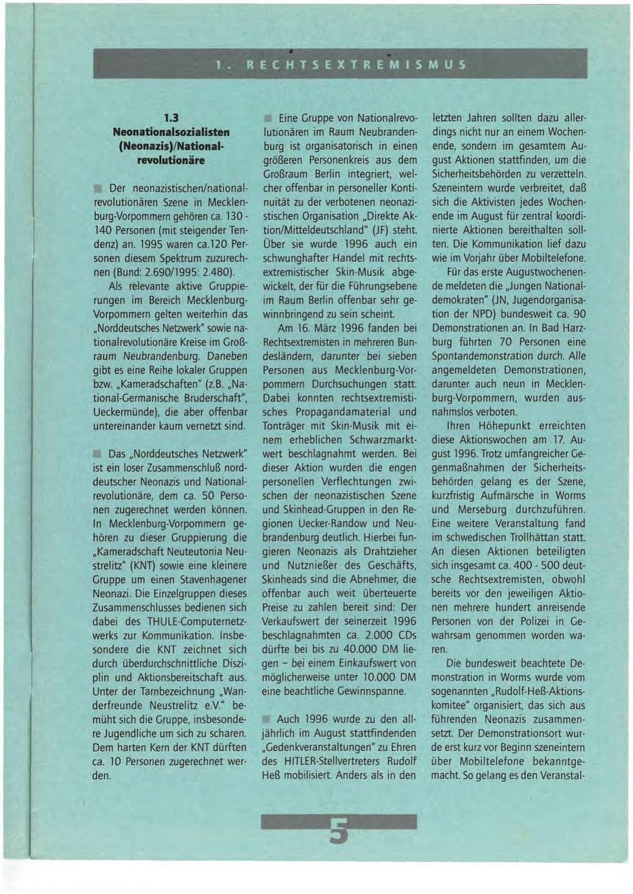 Seite 5 des Verfassungsschutzbericht 1996 Mecklenburg-Vorpommern