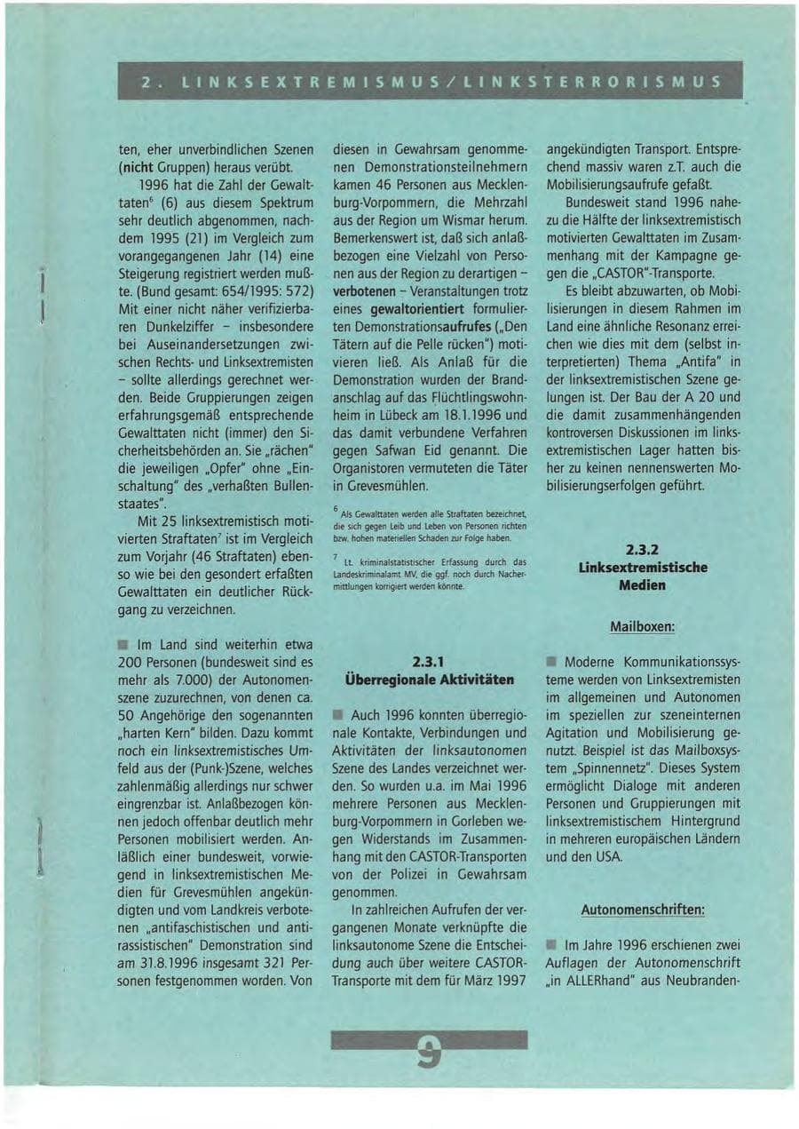 Seite 9 des Verfassungsschutzbericht 1996 Mecklenburg-Vorpommern