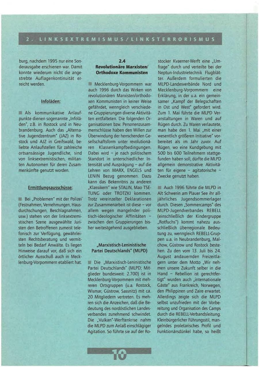 Seite 10 des Verfassungsschutzbericht 1996 Mecklenburg-Vorpommern