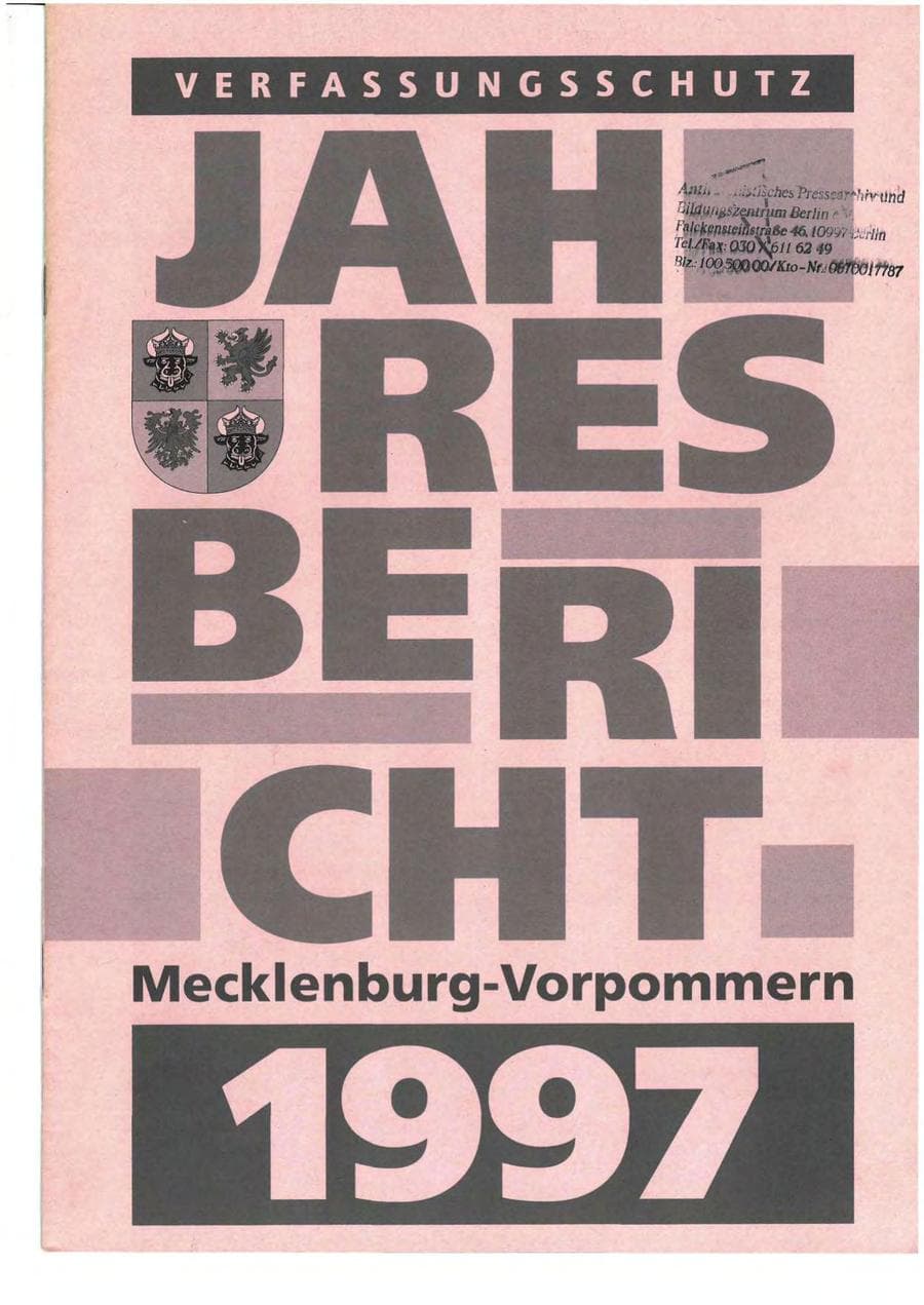 Seite 1 des Verfassungsschutzbericht 1997 Mecklenburg-Vorpommern