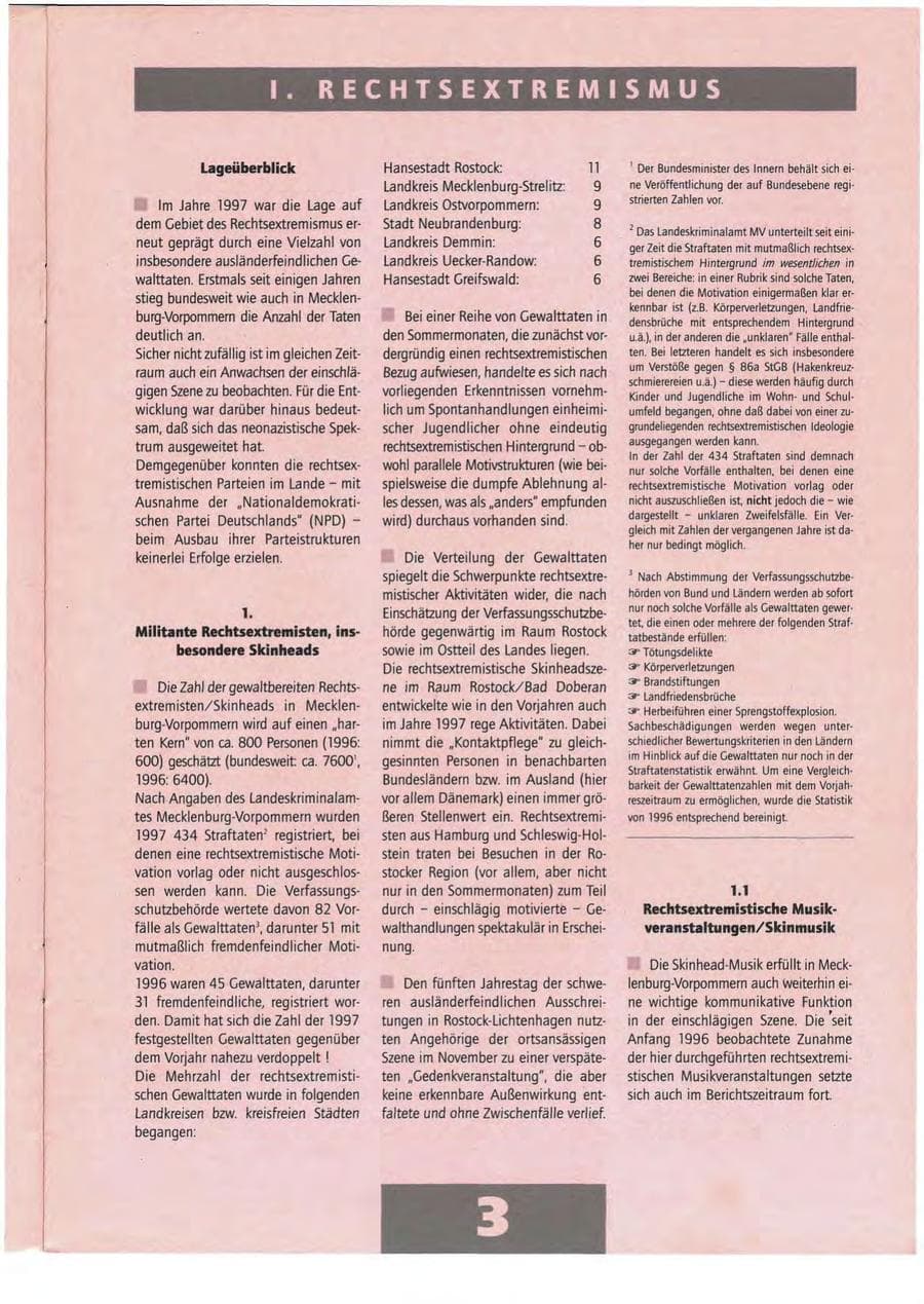 Seite 3 des Verfassungsschutzbericht 1997 Mecklenburg-Vorpommern
