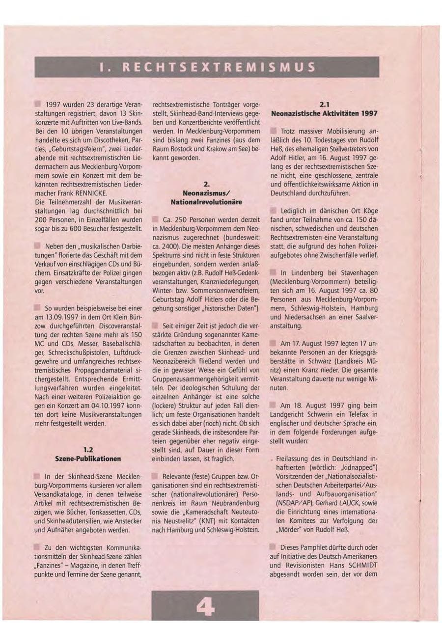 Seite 4 des Verfassungsschutzbericht 1997 Mecklenburg-Vorpommern