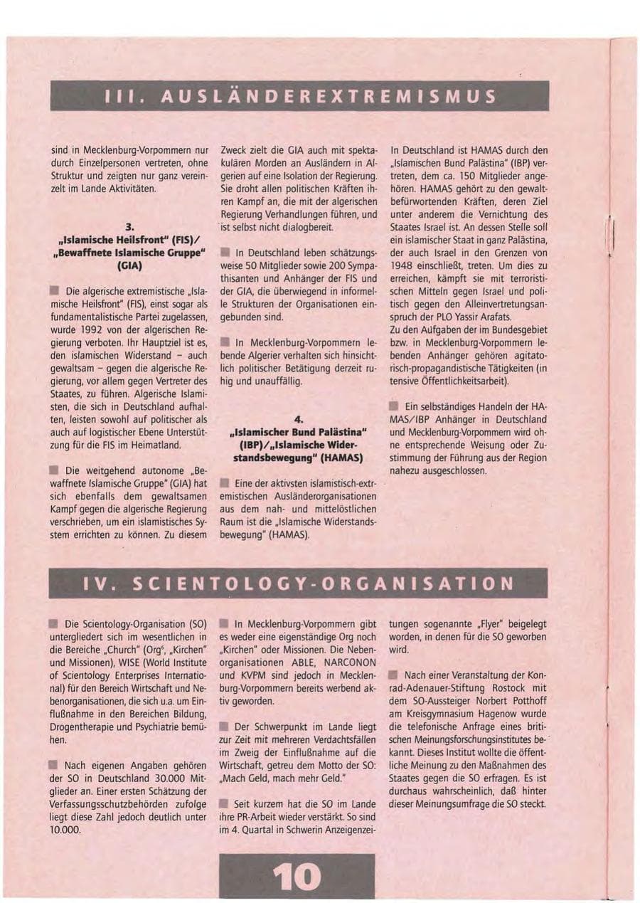 Seite 10 des Verfassungsschutzbericht 1997 Mecklenburg-Vorpommern