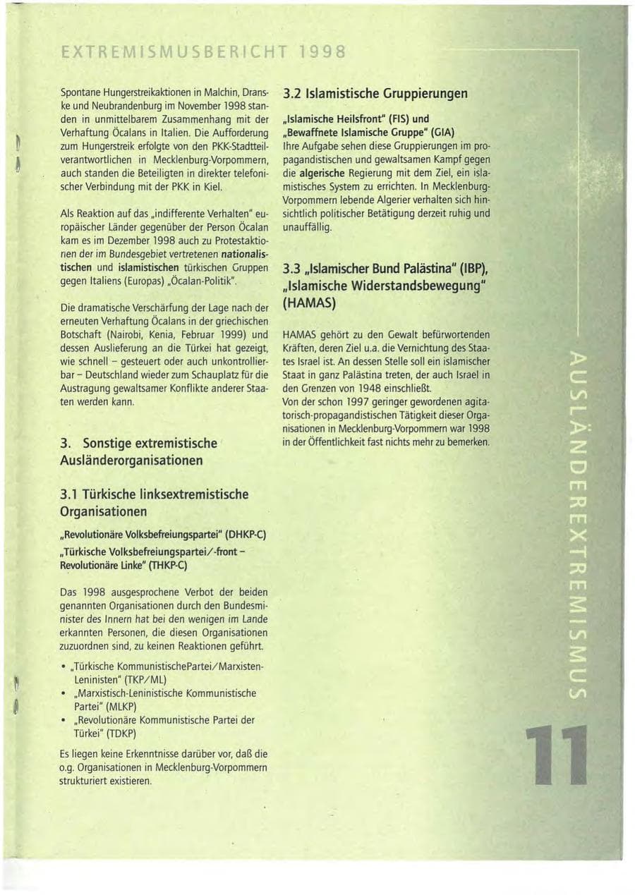Seite 11 des Verfassungsschutzbericht 1998 Mecklenburg-Vorpommern