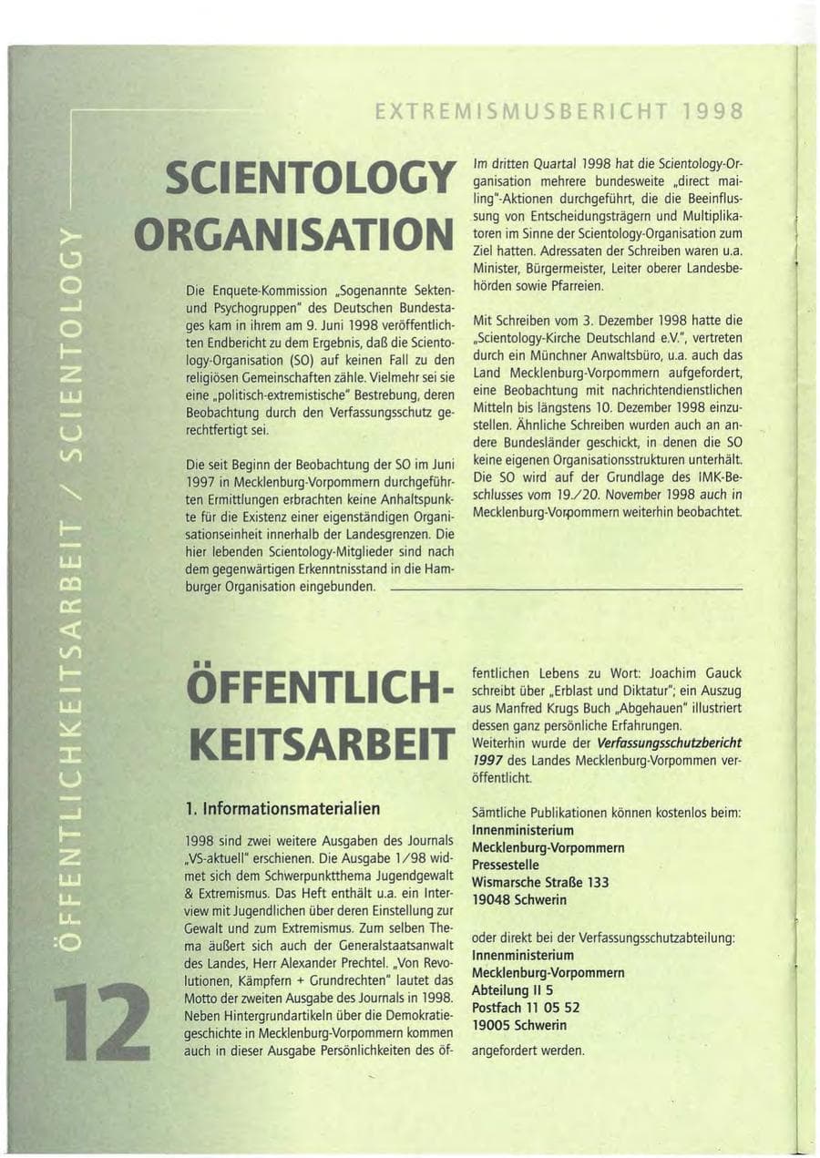 Seite 12 des Verfassungsschutzbericht 1998 Mecklenburg-Vorpommern