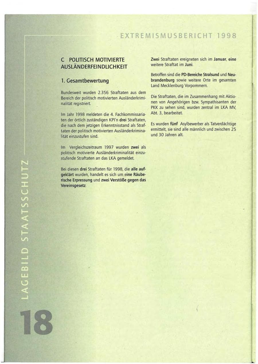 Seite 18 des Verfassungsschutzbericht 1998 Mecklenburg-Vorpommern