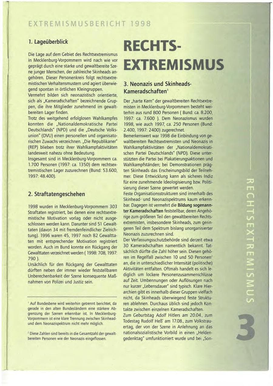 Seite 3 des Verfassungsschutzbericht 1998 Mecklenburg-Vorpommern